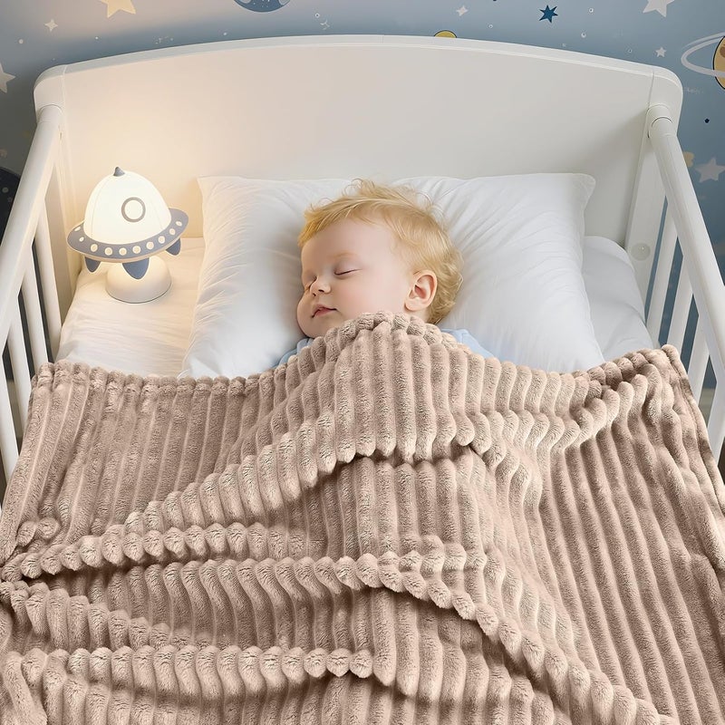 Eonkasp Soft Fleece Baby Blanket Ultra Cozy Baby Blankets for Boys Girls Warm and Lightweight Infant Toddler Newborn Receiving Gift with Reversible Stripes for Crib Stroller, 30x40 Inch, Linen - Image 3